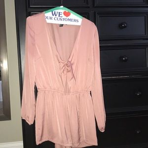 long sleeve front tie romper
